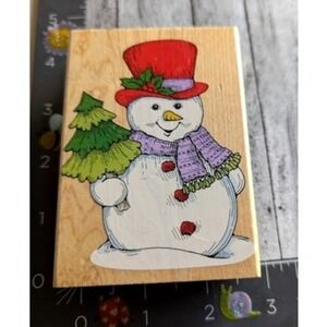 Hero Arts Jumbo Snowman H861 Holding Tree Rubber Stamp Wood #C80